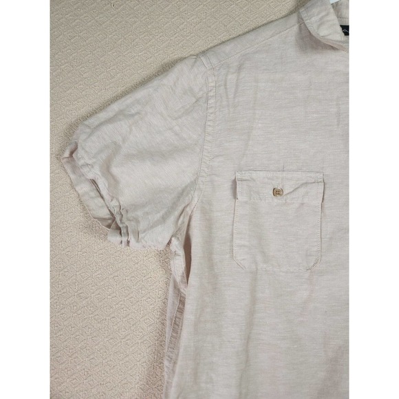 Axist Shirt Mens Medium M Linen Blend Button Up Short Sleeve Tan Regular Fit - Picture 4 of 11